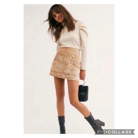Free People Dresses & Skirts - Free People Dust to Dust Tan Velvet Mini Skirt